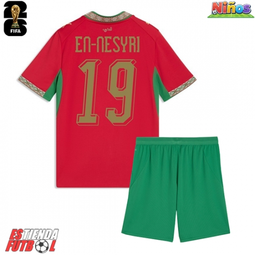 Marruecos Youssef En-Nesyri #19 Primera Equipación Niños Mundial 2026 Manga Corta (+ Pantalones cortos)